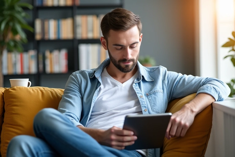 Čovjek čita blog na tabletu